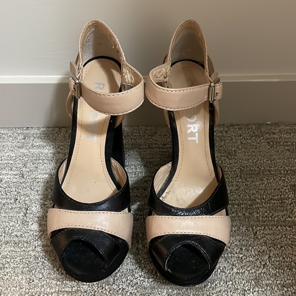 🌟5 for $25🌟 Report Diane Leather Platform Sandal Heels in Black and Cream - Picture 6 of 12
